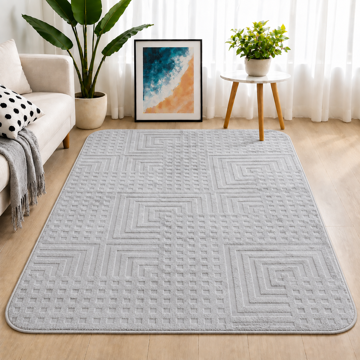Alfombra laberinto gris  claro
