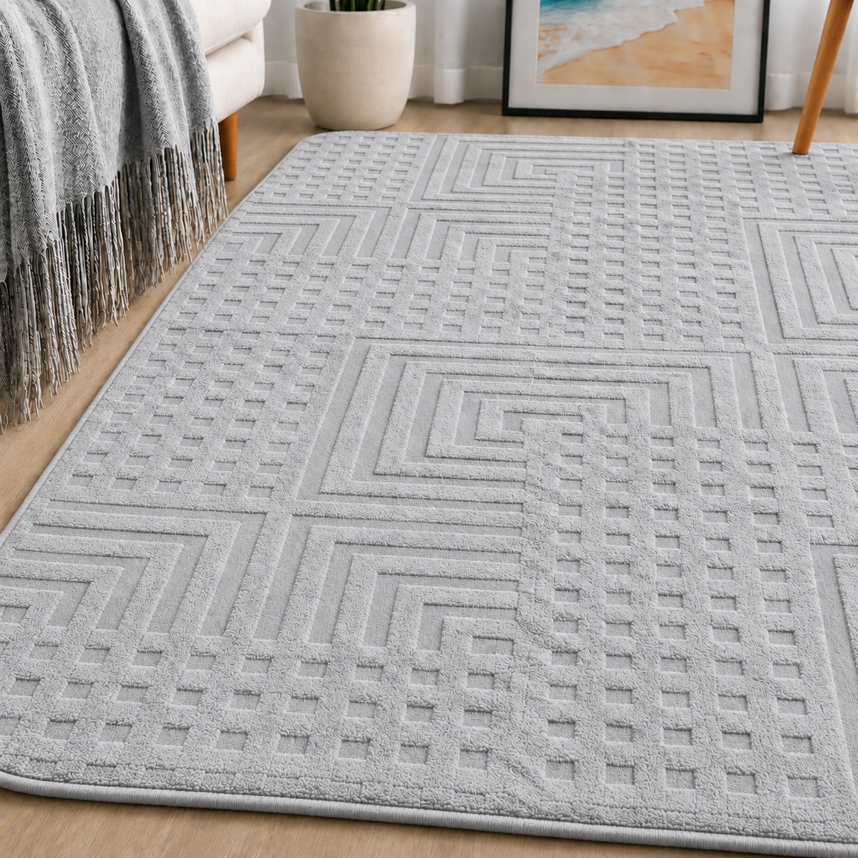 Alfombra laberinto gris  claro