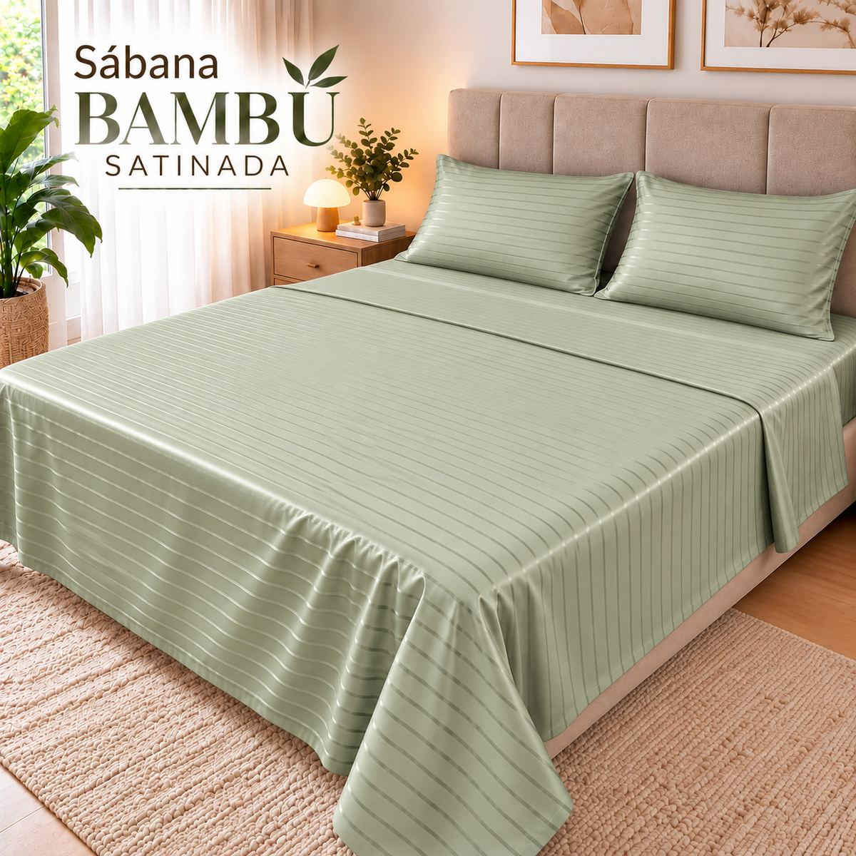 Sabana Bambu Satinada Verde Oliva