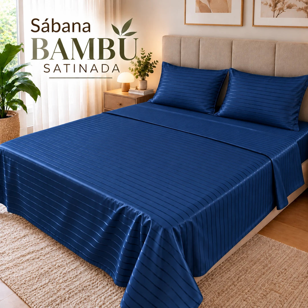 Sabana Bambu Satinada Azul Oscuro